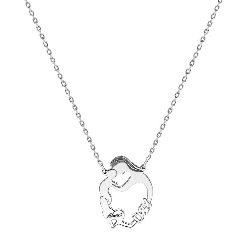 Glorria 925k Sterling Silver Personalized Name Silver Mother Baby Necklace Glorria 925k Sterling Silver Personalized Name Silver Mother Baby Necklace