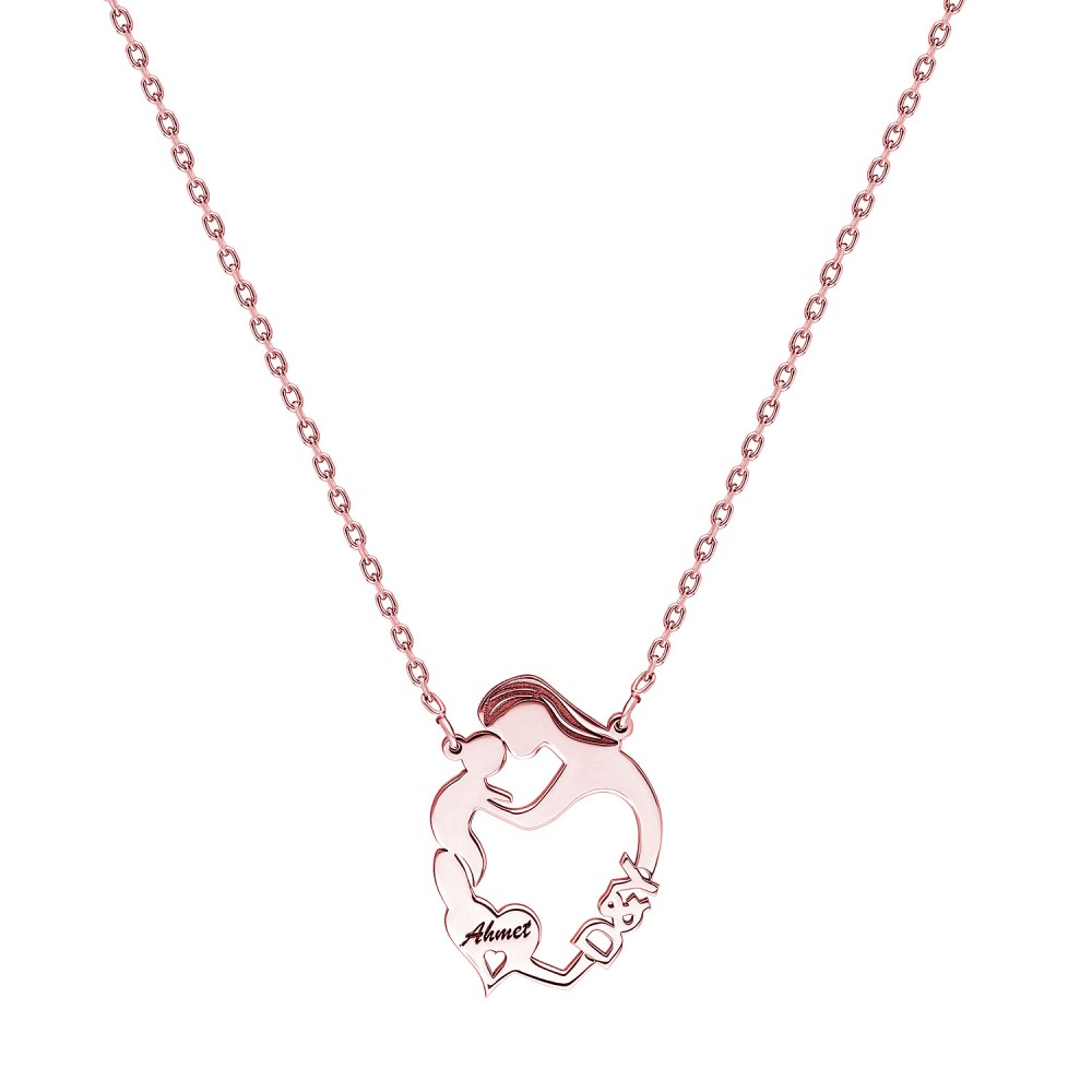 Glorria 925k Sterling Silver Personalized Name Silver Mother Baby Necklace