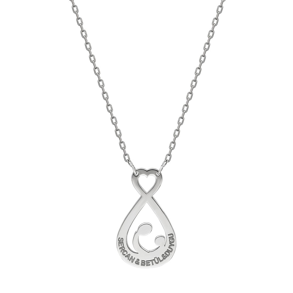 Glorria Personalized  Name Silver Mother Baby Necklace