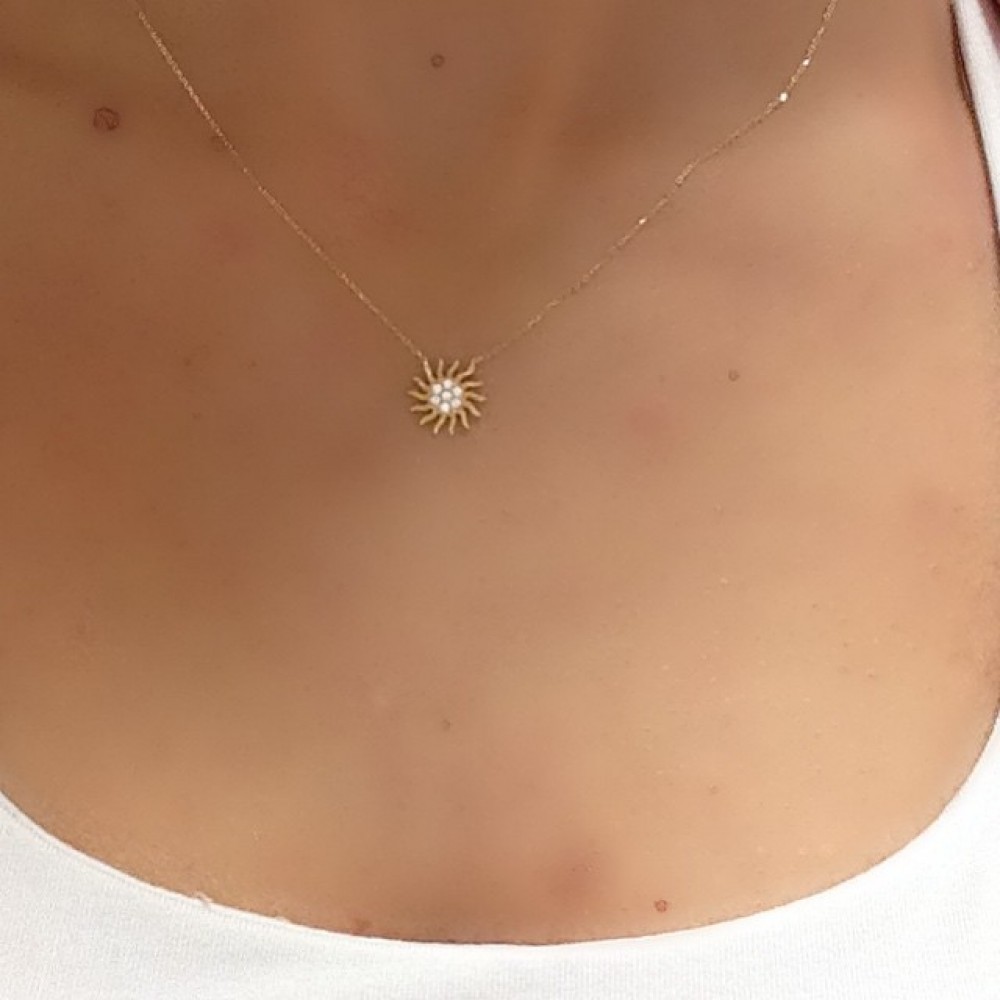 Glorria 14k Solid Gold Sun Necklace