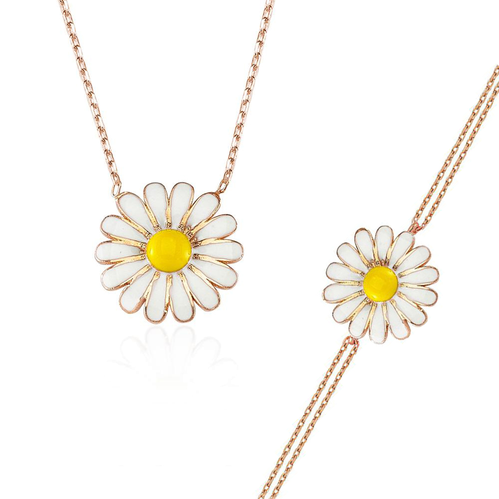 Glorria 925k Sterling Silver Daisy Necklace-Bracelet Combine