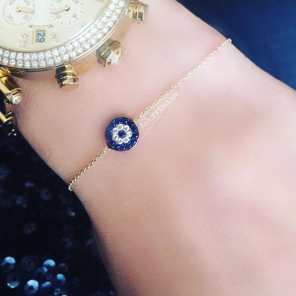 Glorria 14k Solid Gold Evil Eye Bead Bracelet