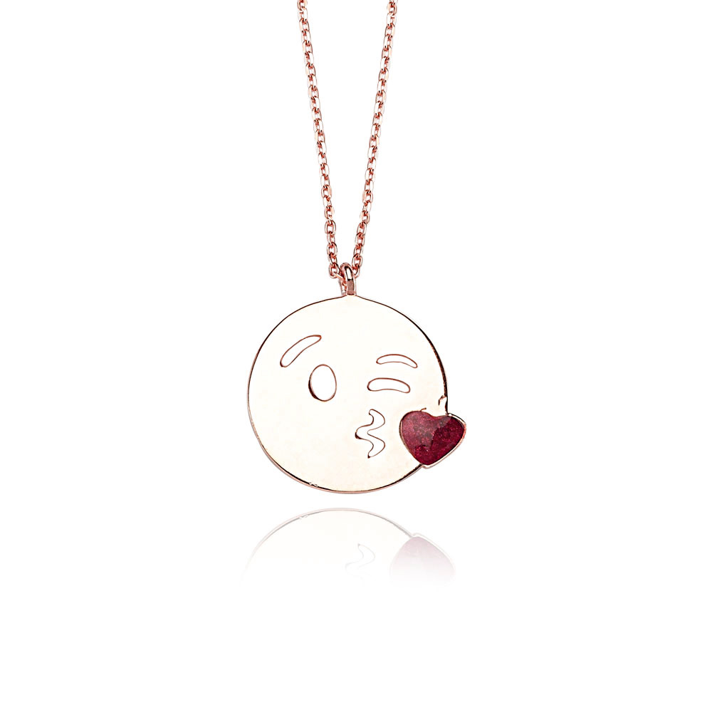 Glorria 925k Sterling Silver Kiss Emoji Necklace