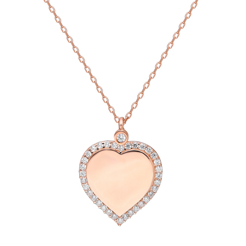Glorria 925k Sterling Silver Pave Heart Necklace