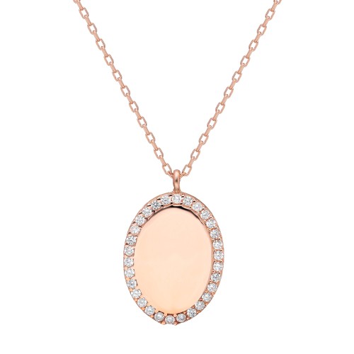 Glorria 925k Sterling Silver Pave Oval Necklace