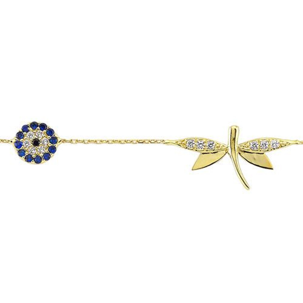 Glorria 14k Solid Gold Sociable Eye Dragonfly Chain Bracelet