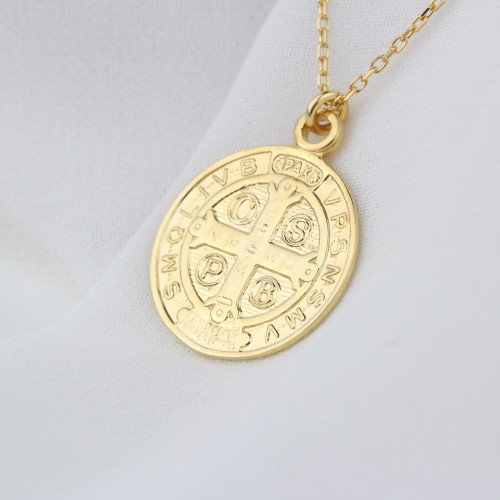 Glorria 925k Sterling Silver Saint Benedict Medal Necklace