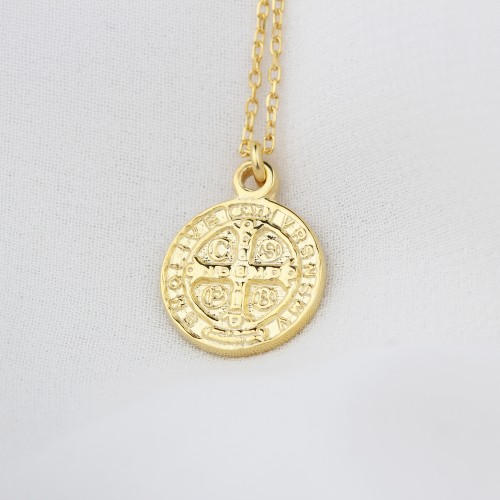 Glorria 925k Sterling Silver Saint Benedict Medal Necklace Glorria 925k Sterling Silver Saint Benedict Medal Necklace