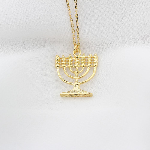 Glorria 925k Sterling Silver 7 Branch Menorah Necklace