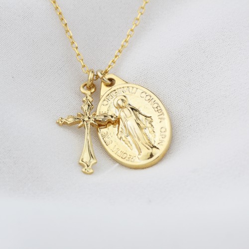 Glorria 925k Sterling Silver Cross and Virgin Mary Necklace Glorria 925k Sterling Silver Cross and Virgin Mary Necklace