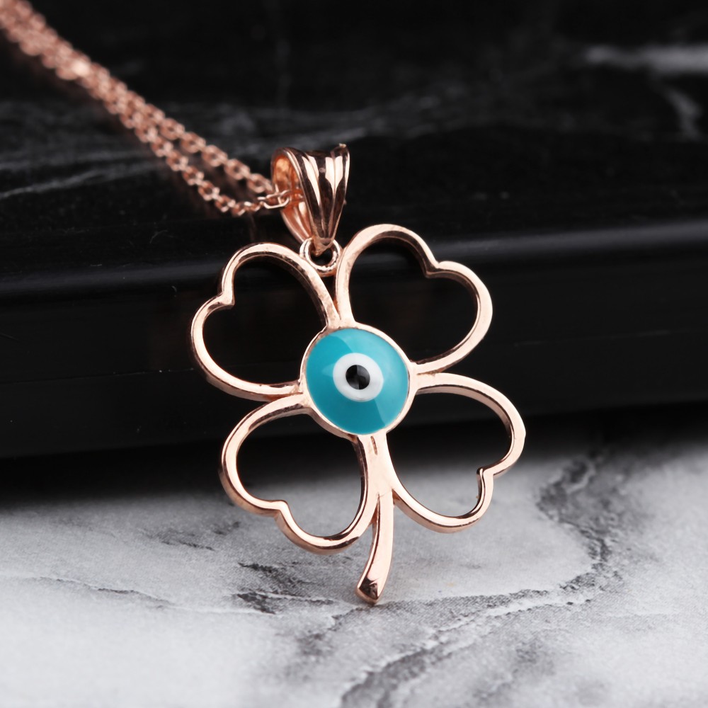 Glorria 925k Sterling Silver Evil Eye Clover Necklace