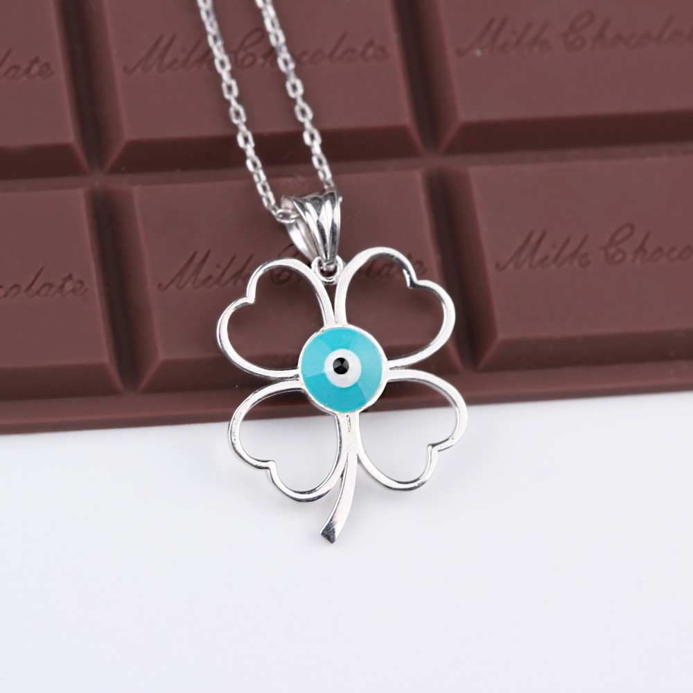 Glorria 925k Sterling Silver Evil Eye Clover Necklace