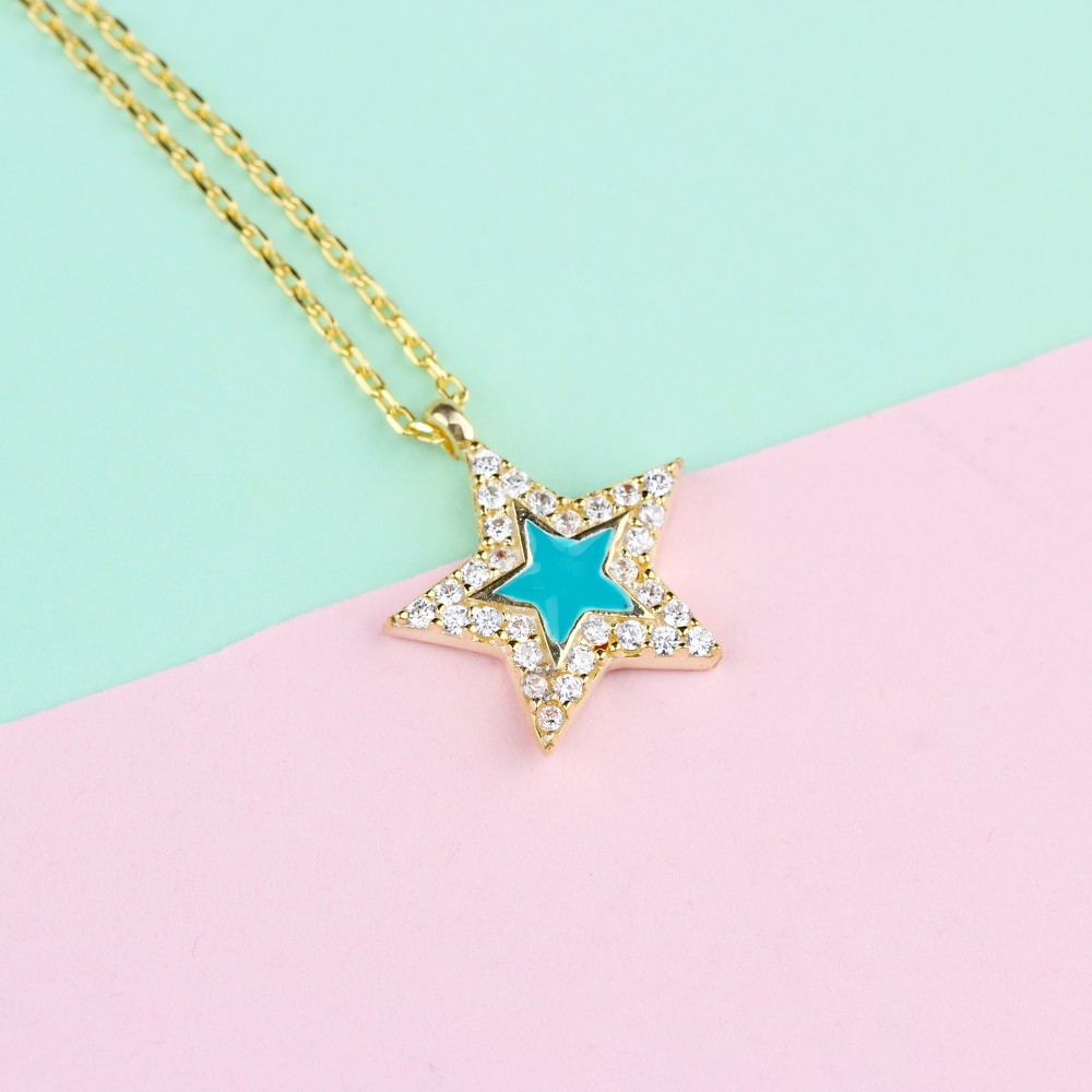 Glorria 925k Sterling Silver Pave Star Necklace