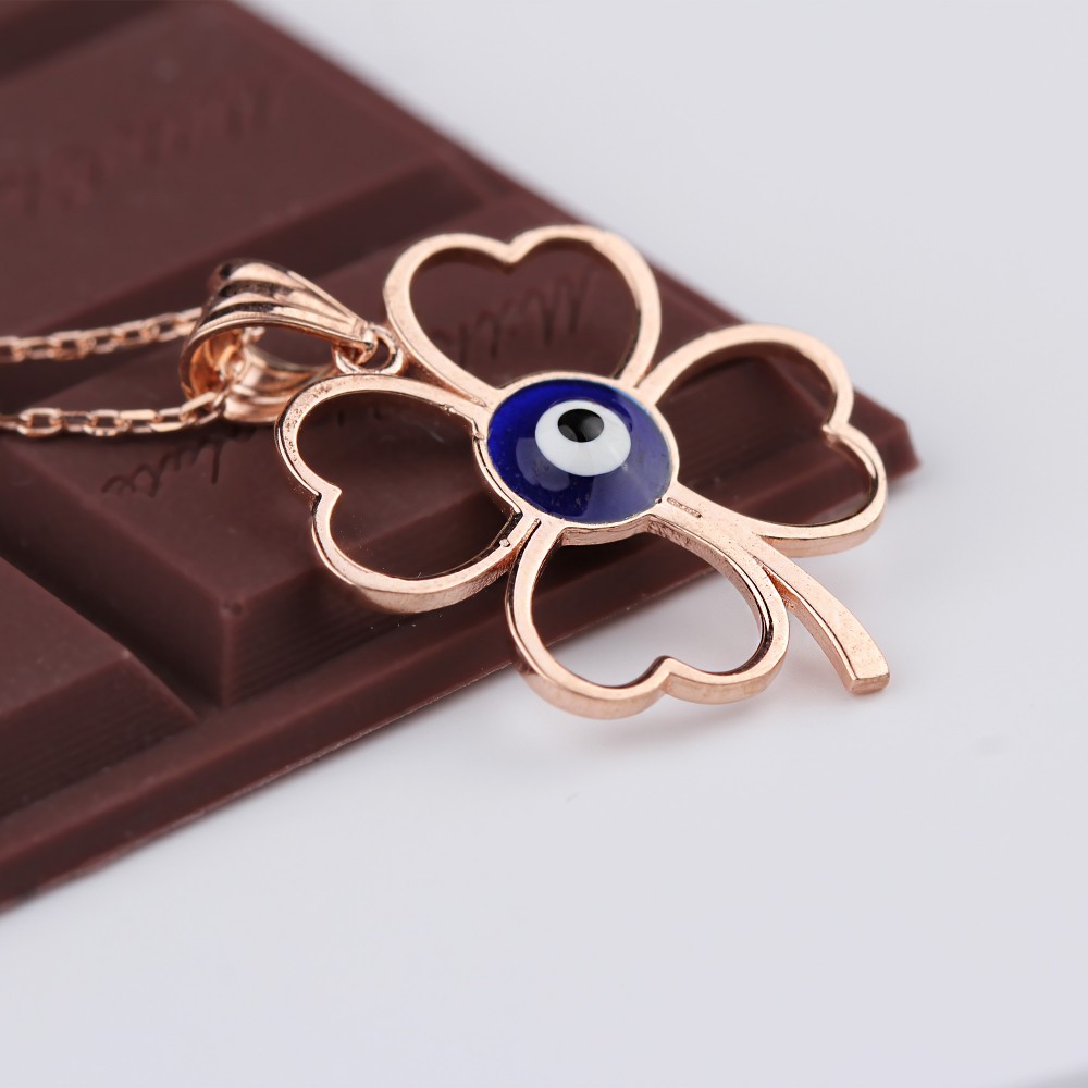 Glorria 925k Sterling Silver Evil Eye Clover Necklace