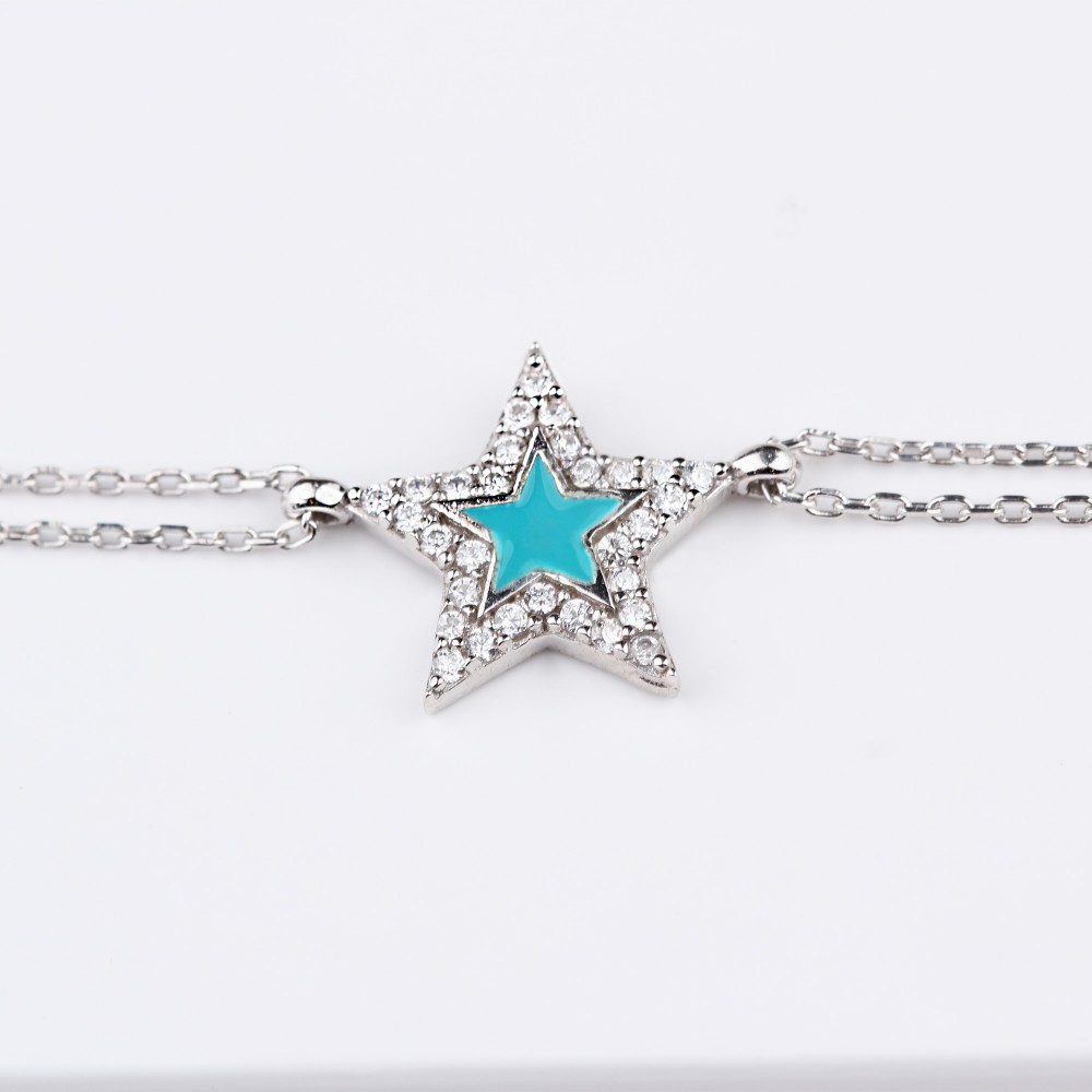 Glorria 925k Sterling Silver Pave Star Bracelet