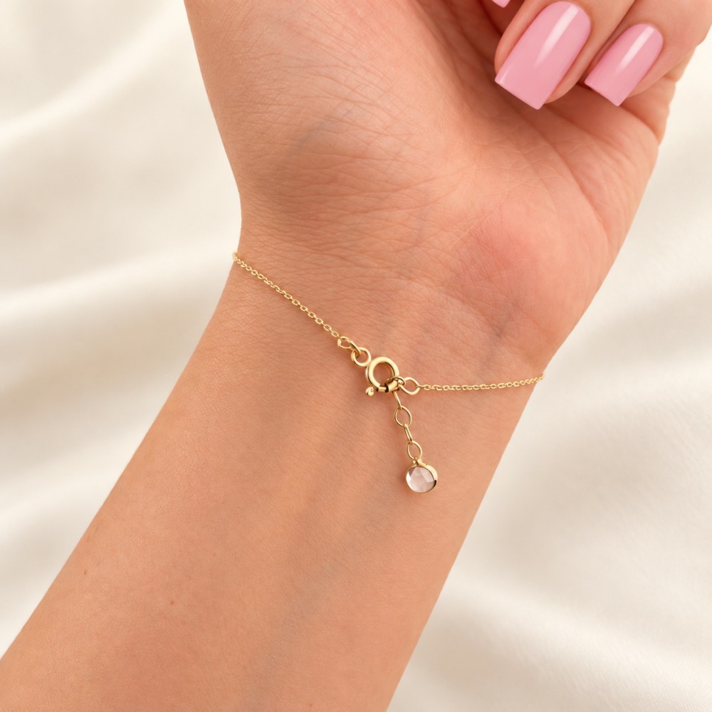 Glorria 14k Solid Gold Circle Disc Hand Chain