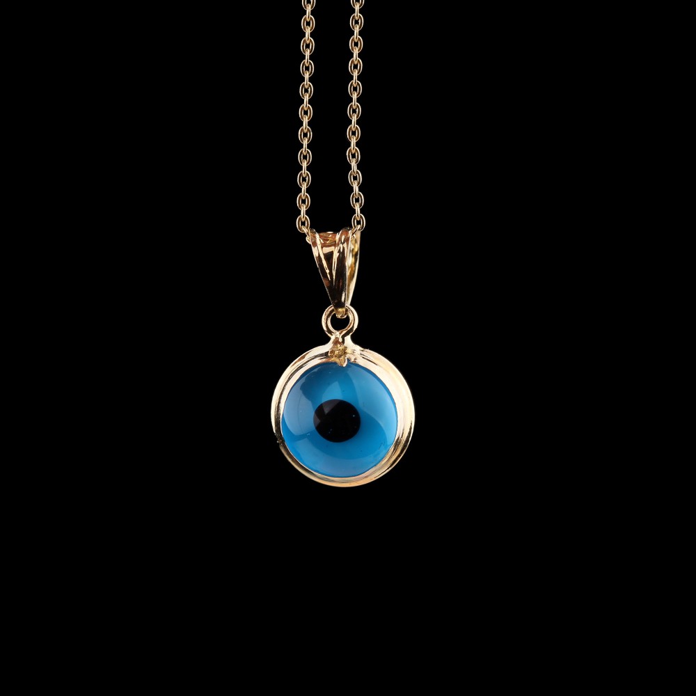 Glorria 14k Solid Gold Blue Evil Eye Beaded Necklace