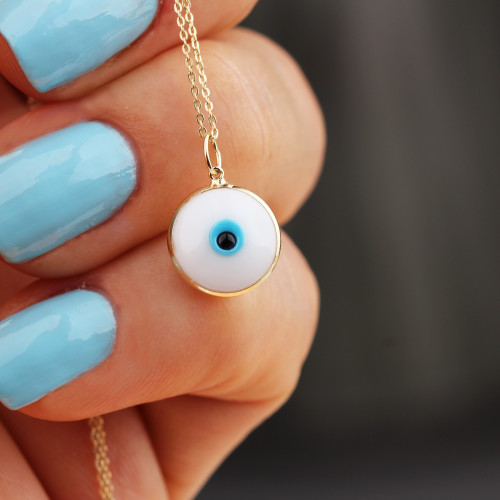 Glorria 14k Solid Gold White Evil Eye Beaded Necklace Glorria 14k Solid Gold White Evil Eye Beaded Necklace