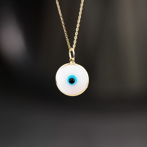 Glorria 14k Solid Gold White Evil Eye Beaded Necklace Glorria 14k Solid Gold White Evil Eye Beaded Necklace