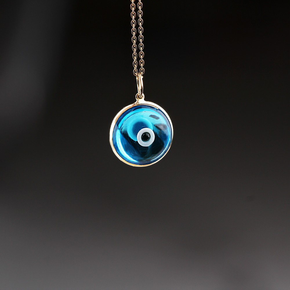 Glorria 14k Solid Gold Blue Evil Eye Beaded Necklace