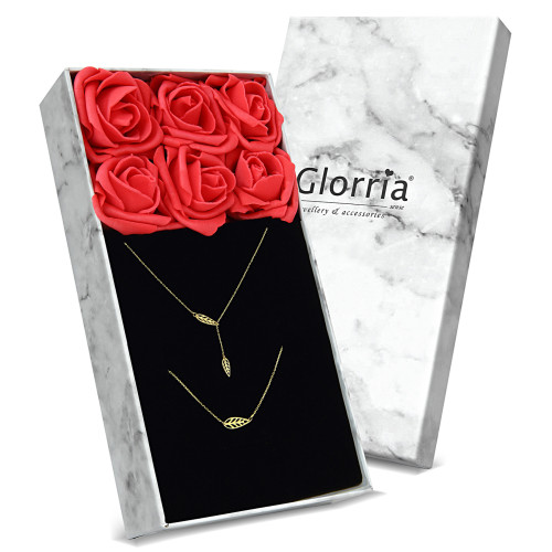 Glorria 14k Solid Gold Leaf Necklace, Bracelet, Flower Gift Set Glorria 14k Solid Gold Leaf Necklace, Bracelet, Flower Gift Set