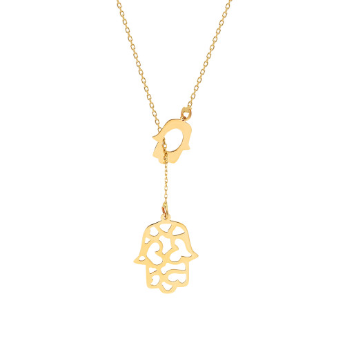 Glorria 14k Solid Gold Hamsa Hands Necklace Glorria 14k Solid Gold Hamsa Hands Necklace