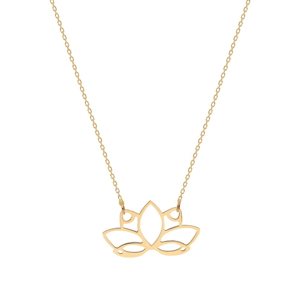 Glorria 14k Solid Gold Lotus Flower Necklace