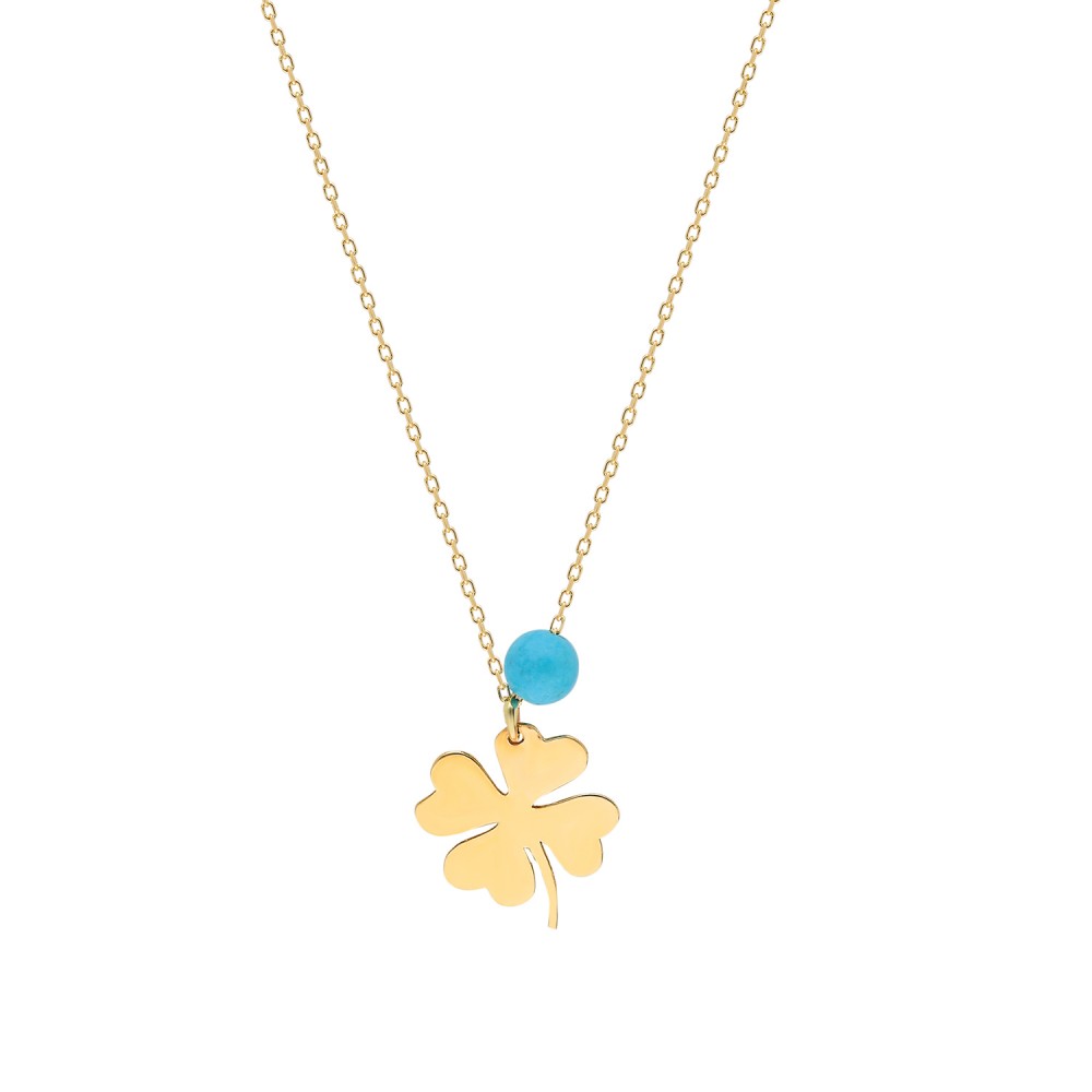 Glorria 14k Solid Gold Turquoise Clover Necklace