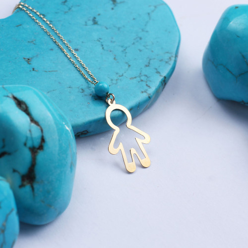 Glorria 14k Solid Gold Turquoise Child Necklace Glorria 14k Solid Gold Turquoise Child Necklace