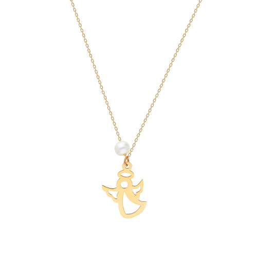 Glorria 14k Solid Gold Pearl Angel Necklace Glorria 14k Solid Gold Pearl Angel Necklace