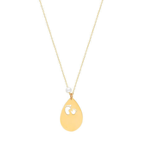 Glorria 14k Solid Gold Pearl Footprint Necklace Glorria 14k Solid Gold Pearl Footprint Necklace
