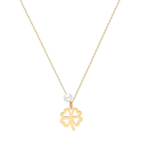 Glorria 14k Solid Gold Pearl Clover Necklace Glorria 14k Solid Gold Pearl Clover Necklace