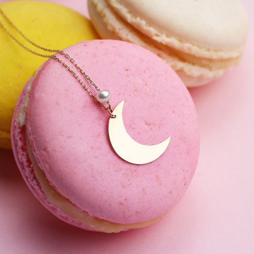 Glorria 14k Solid Gold Pearl Crescent Necklace Glorria 14k Solid Gold Pearl Crescent Necklace