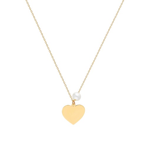 Glorria 14k Solid Gold Pearl Heart Necklace Glorria 14k Solid Gold Pearl Heart Necklace