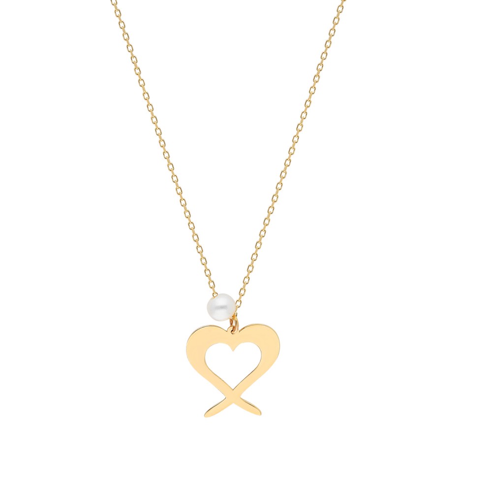 Glorria 14k Solid Gold Pearl Heart Necklace