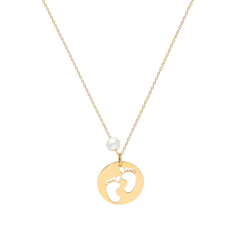 Glorria 14k Solid Gold Pearl Footprint Necklace