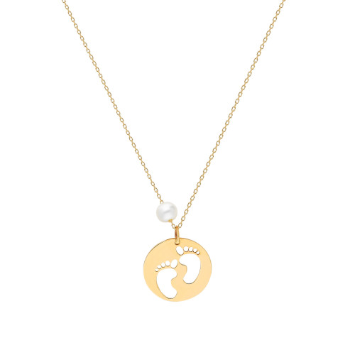 Glorria 14k Solid Gold Pearl Footprint Necklace Glorria 14k Solid Gold Pearl Footprint Necklace
