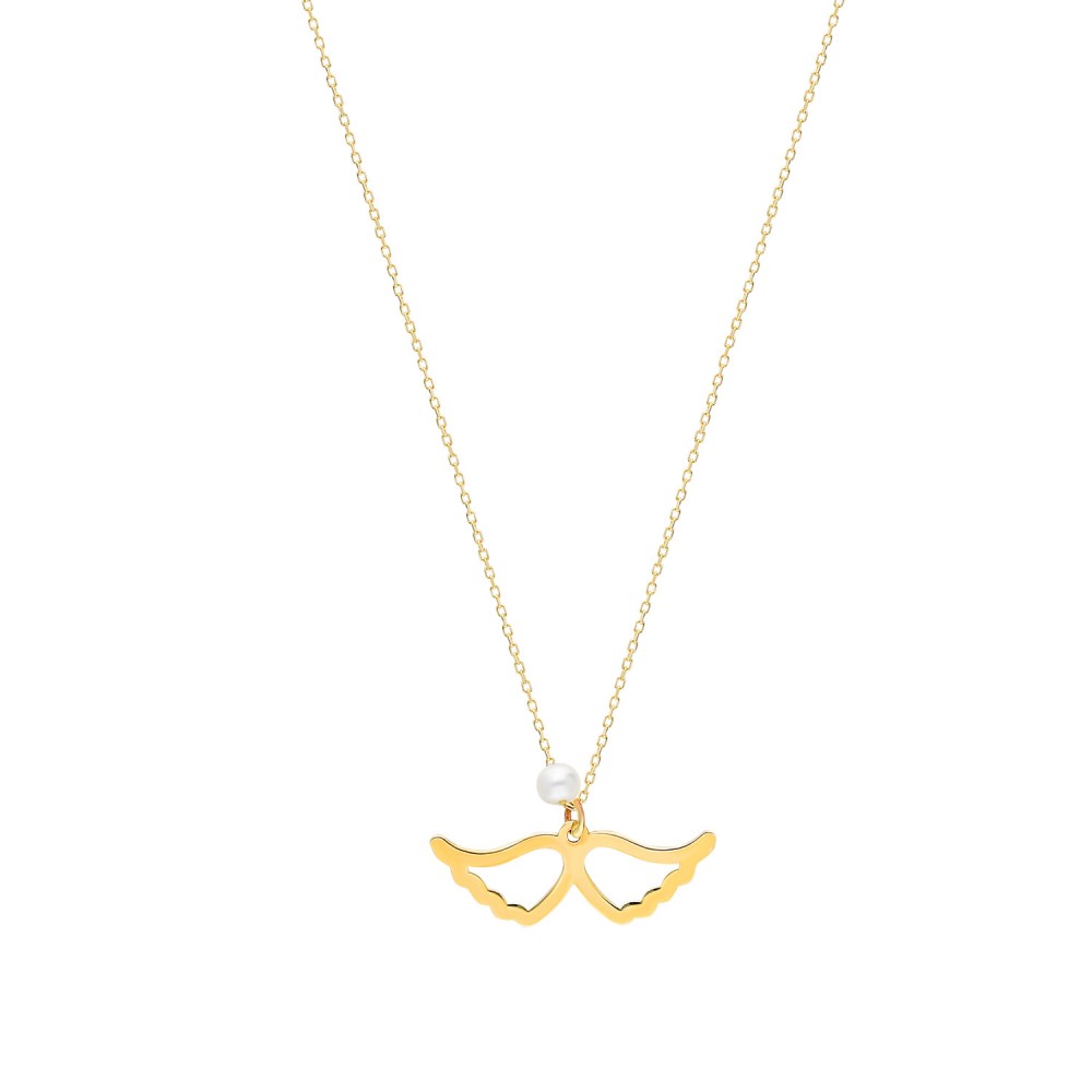 Glorria 14k Solid Gold Pearl Wing Necklace