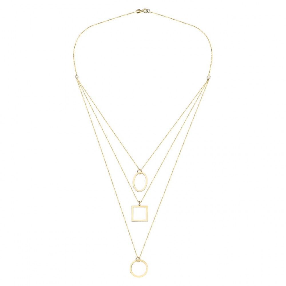 Glorria 14k Solid Gold Three Combine Geometric Necklace