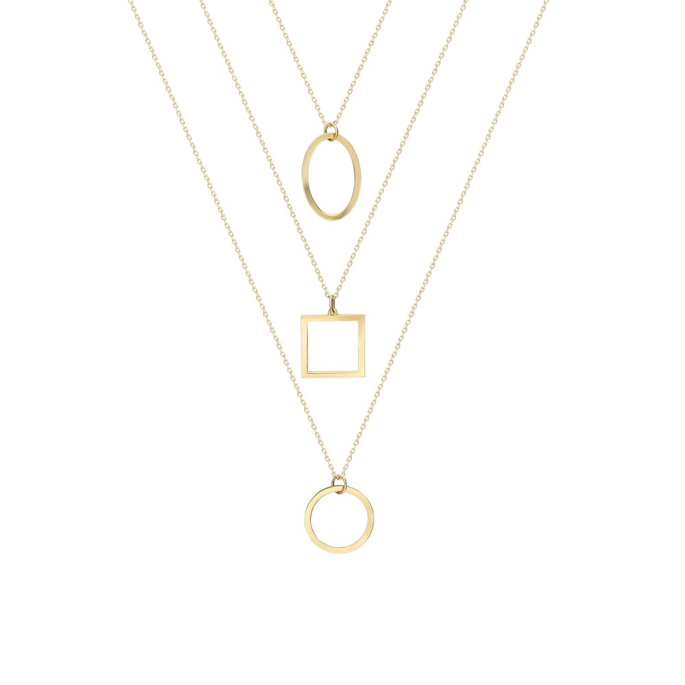 Glorria 14k Solid Gold Three Combine Geometric Necklace