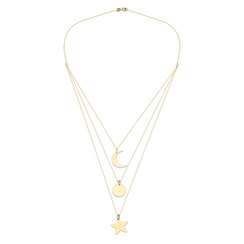 Glorria 14k Solid Gold Three Combine Sky Necklace