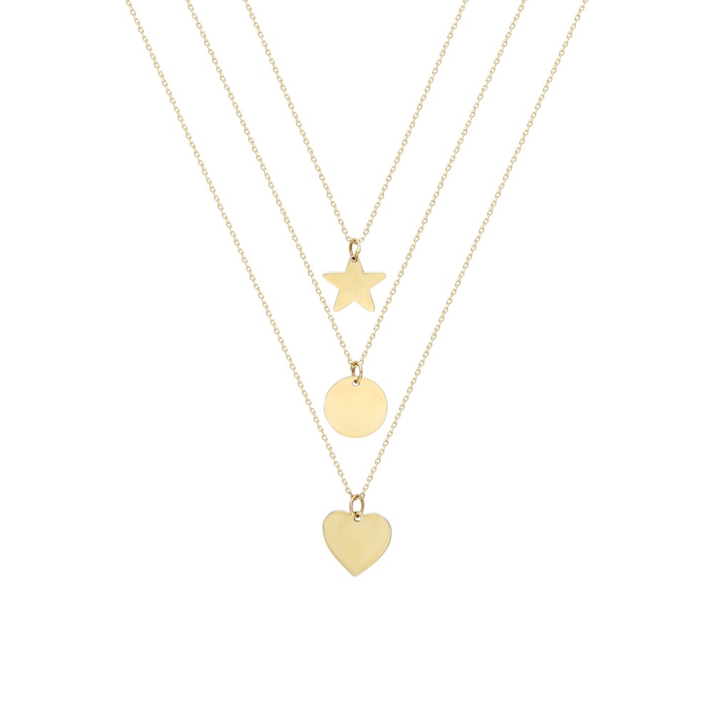 Glorria 14k Solid Gold Three Combine Magic of Love Necklace