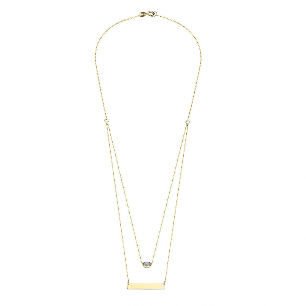 Glorria 14k Solid Gold Double Combine Plate Solitaire Necklace