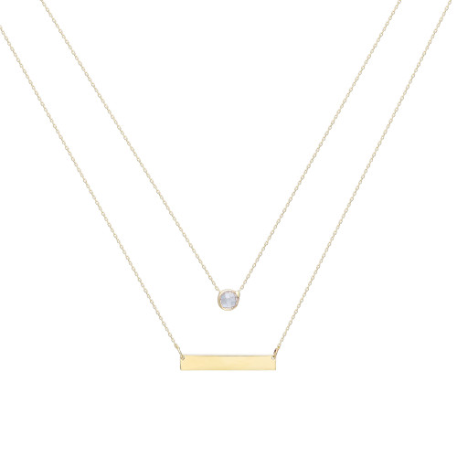 Glorria 14k Solid Gold Double Combine Plate Solitaire Necklace Glorria 14k Solid Gold Double Combine Plate Solitaire Necklace