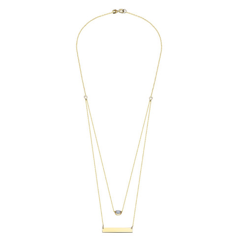 Glorria 14k Solid Gold Double Combine Plate Solitaire Necklace Glorria 14k Solid Gold Double Combine Plate Solitaire Necklace
