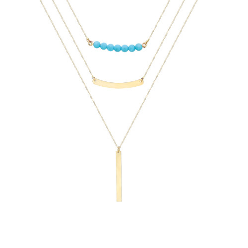 Glorria 14k Solid Gold Three Combine Turquoise Stripe Necklace Glorria 14k Solid Gold Three Combine Turquoise Stripe Necklace