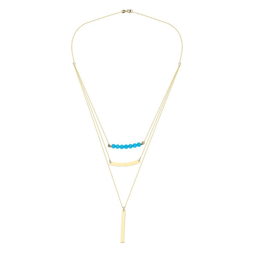Glorria 14k Solid Gold Three Combine Turquoise Stripe Necklace Glorria 14k Solid Gold Three Combine Turquoise Stripe Necklace