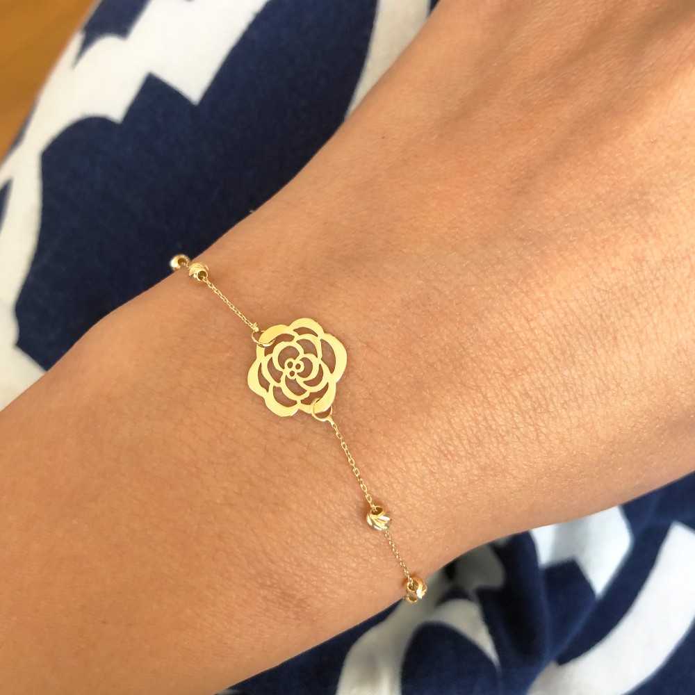 Glorria 14k Solid Gold Dorika Rose Theme Bracelet