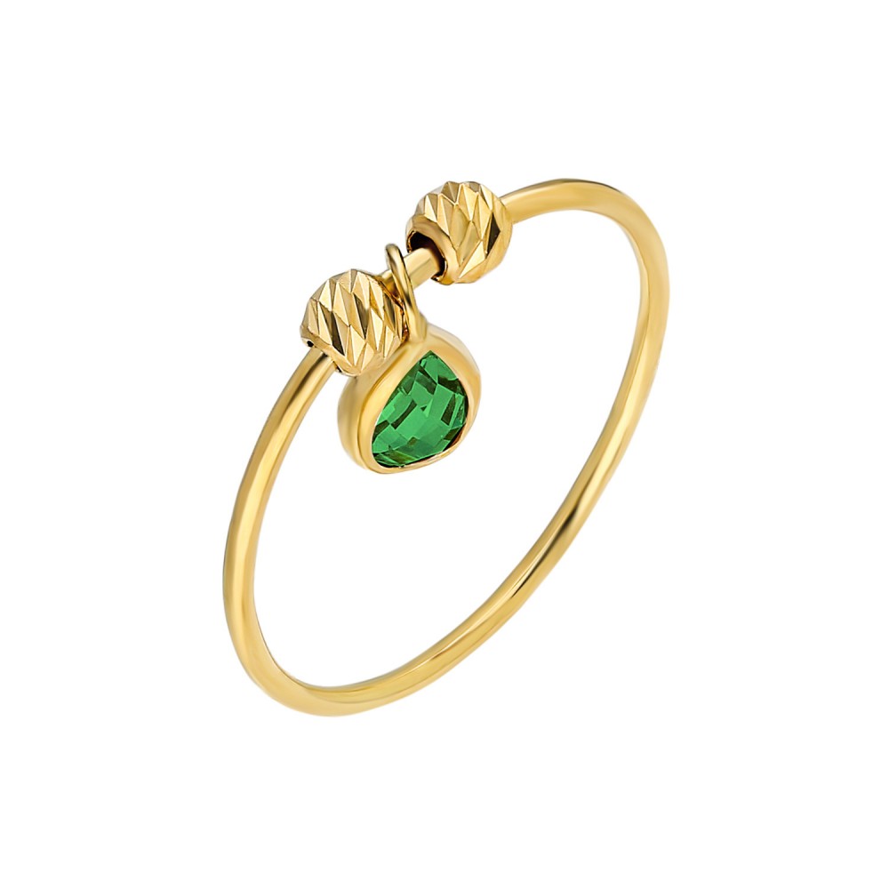 Glorria 14k Solid Gold Dorika Green Drop Ring