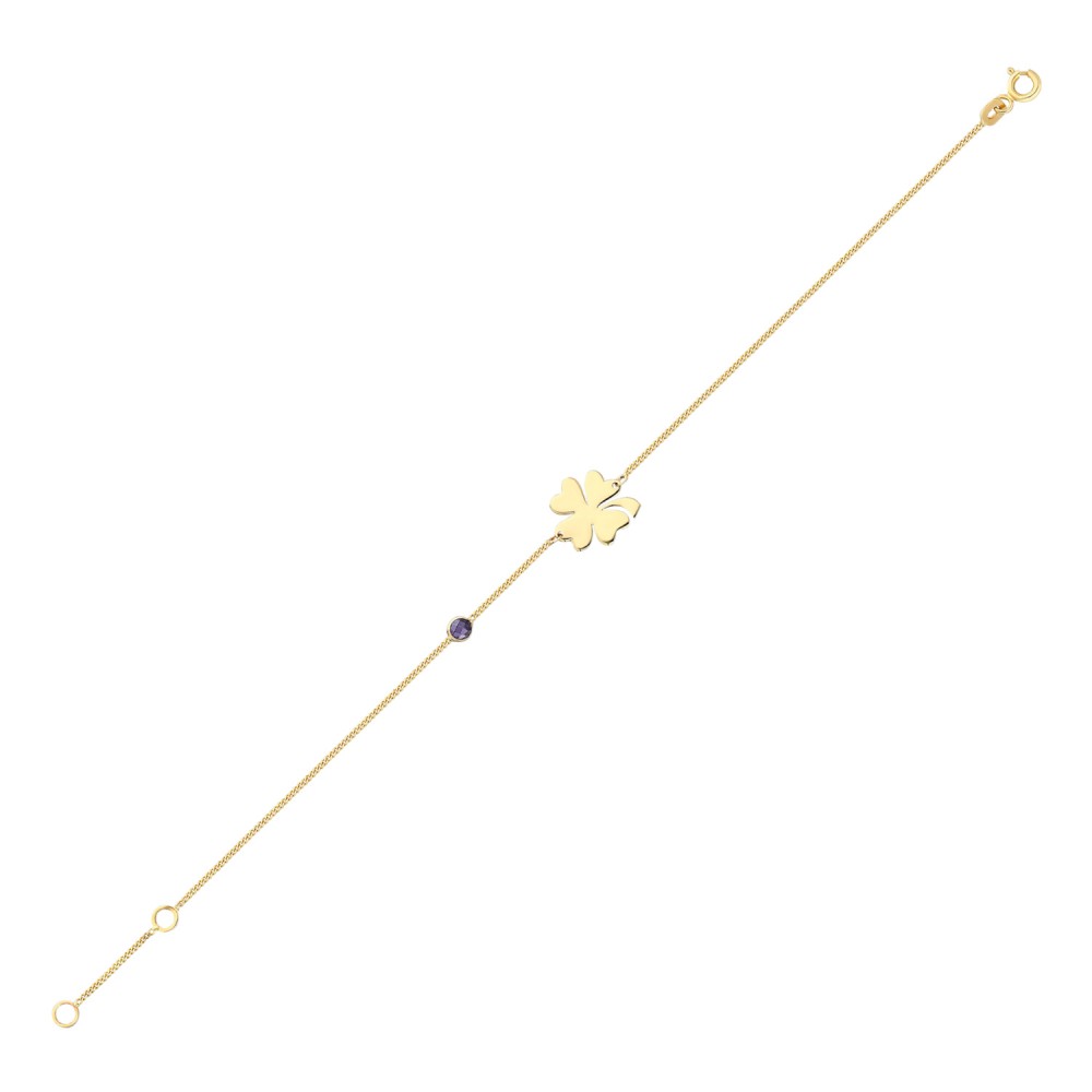 Glorria 14k Solid Gold Clover Curb Bracelet